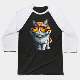 Cool Feline in Shades: Whiskered Purrfection for Cat Miaw Lovers Baseball T-Shirt